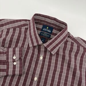 Stafford Mens 16.5 34-35 Red Check Travel Performance Dress Shirt Fitted